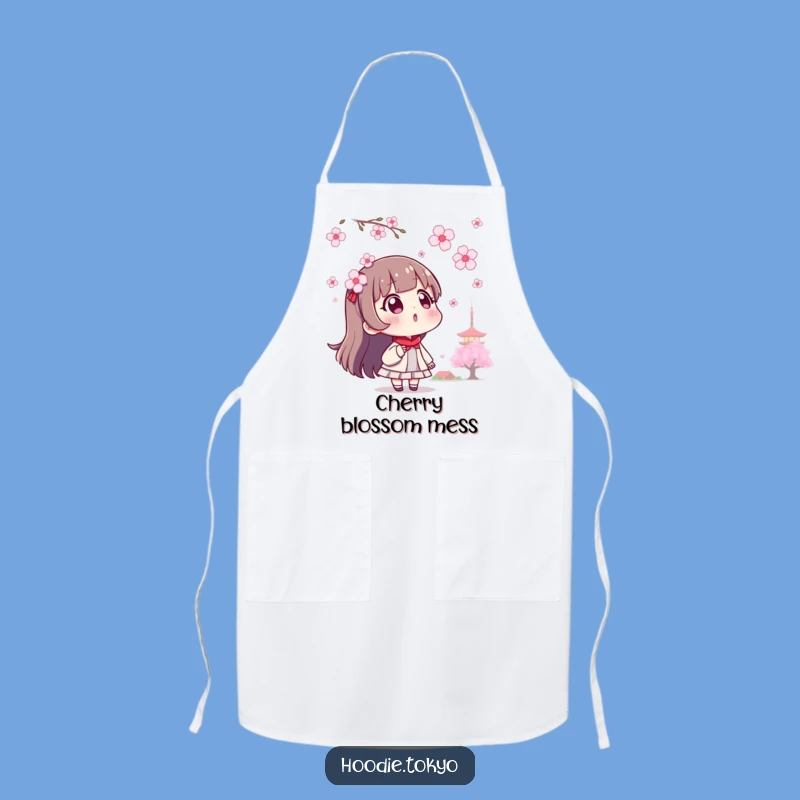 Funny Surprised Tokyo Character Apron, Cooking Surprise with Cherry Blossoms