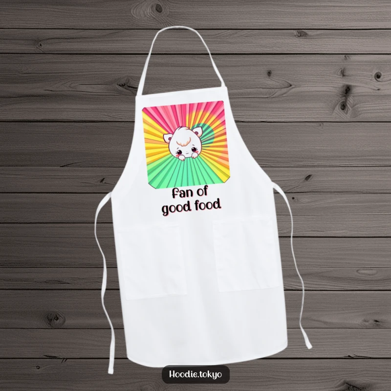 Funny Fan Peek-a-Boo Apron with a playful character peeking from behind a large colorful fan, great for kitchen fun.
