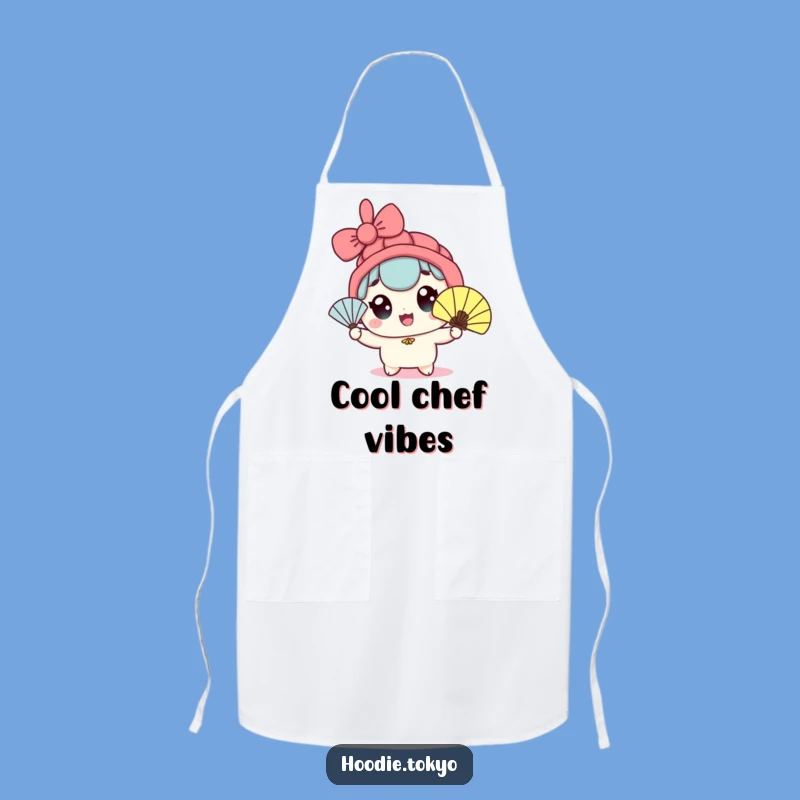 Funny Kawaii Fan Waving Apron - Wide-Eyed Character Kitchen Breeze Protector