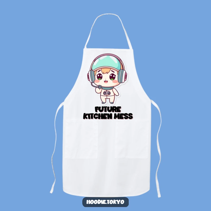 Funny Kawaii Headset Apron - Surprised Chef's Companion for Kitchen Fun