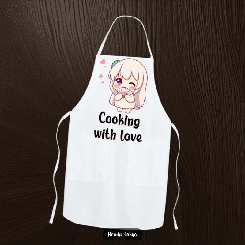 Funny Shy Fan Apron: Kitchen wear featuring a blushing character with a tiny fan, looking shy.