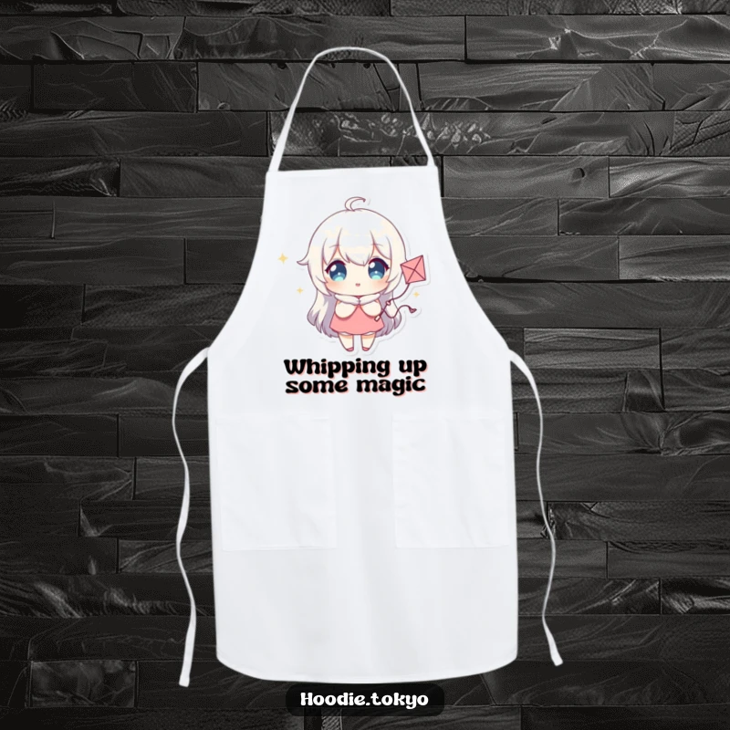 Funny Apron with a Character with Sparkling Eyes Holding a Tiny Whimsical Kite, Perfect for Kitchen Fun