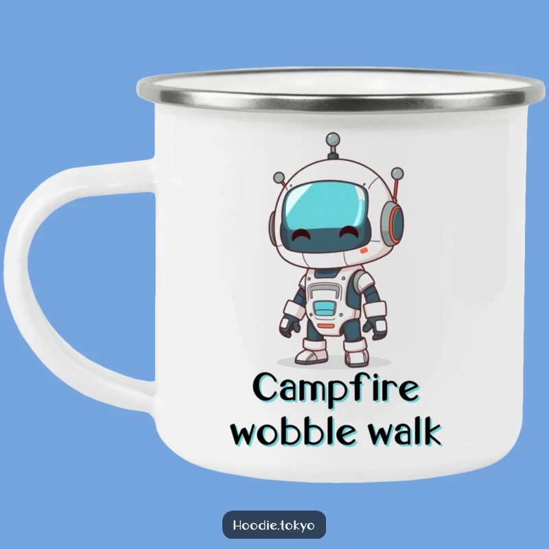 Funny Robot Wobble Camping Mug: Comical Mech, Outdoor Quirky Gift