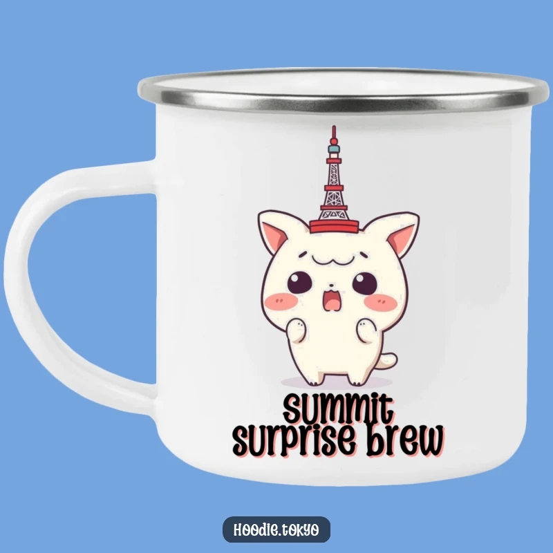 Funny Surprise Tokyo Tower Camping Mug: Shocked Traveler Cup, Quirky Outdoor Gift