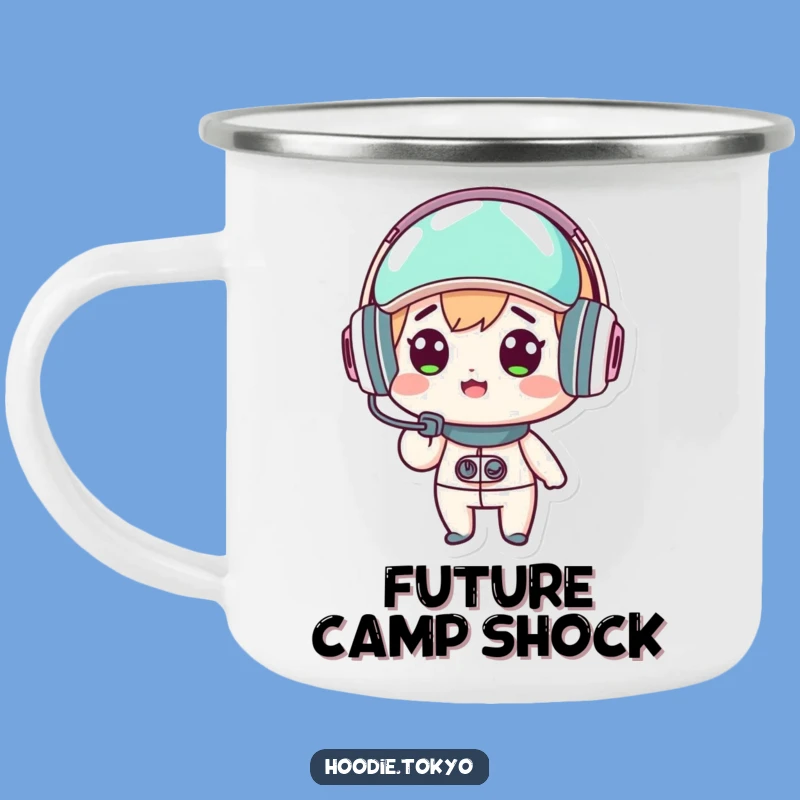 Funny Kawaii Headset Camping Mug - Surprised Companion for Tech Adventures