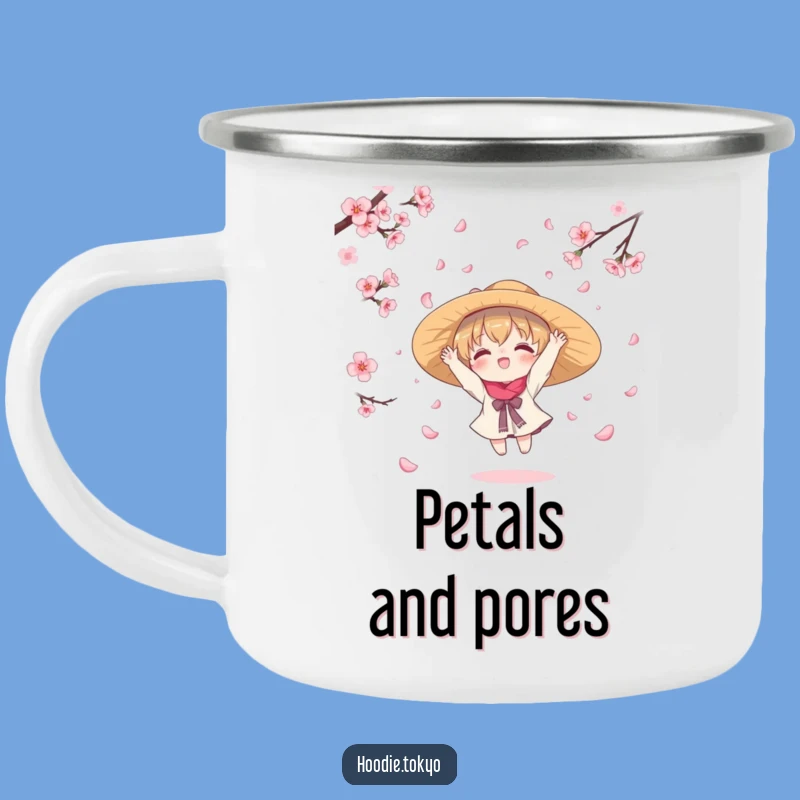 Kawaii Cherry Blossom Catcher Funny Camping Mug - Outdoor Petal Adventure