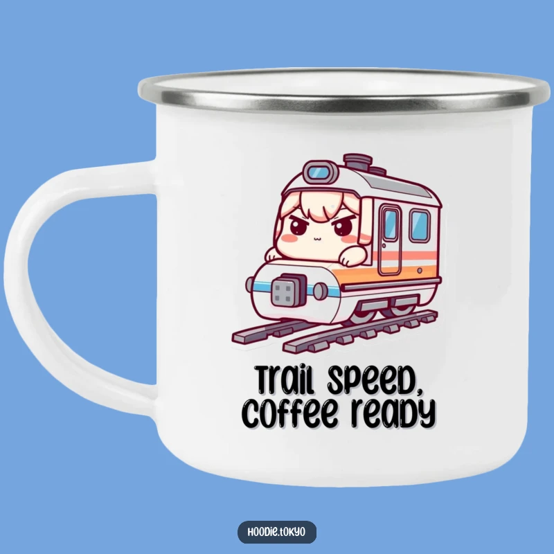 Rugged Bullet Train Kawaii Camping Mug: Funny Determined Rider Adventure Gift