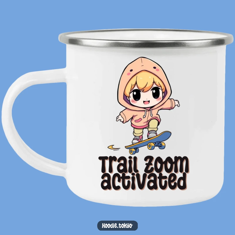 Funny Skater Camping Mug: Zooming Character, Outdoor Gift