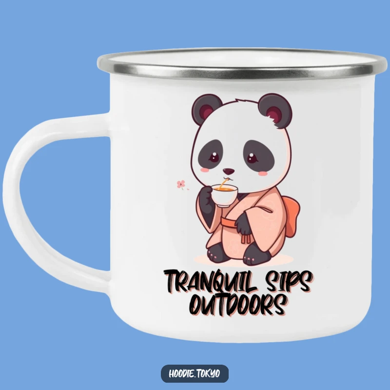 Funny Panda Kimono Camping Mug: Round Panda Sipping Tea Outdoors, Durable & Hilarious, Great Funny Gift