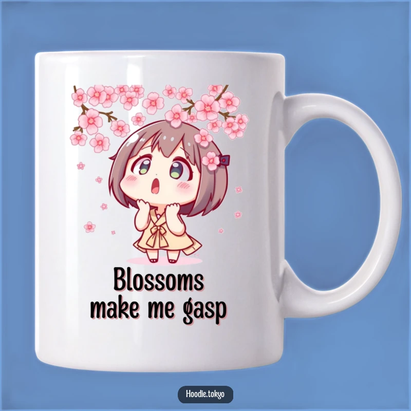Funny Tokyo Blossom Mug: Surprised Character Amazed by Cherry Blossoms - Funny Gift
