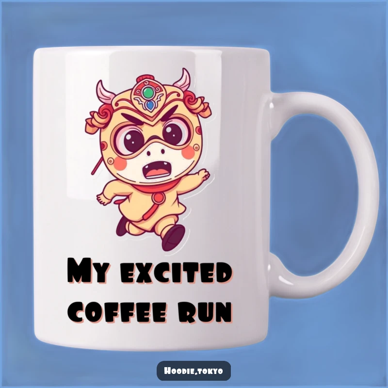 Funny Festival Mask Mug: Mischievous Character Running - Japanese Fun Gift