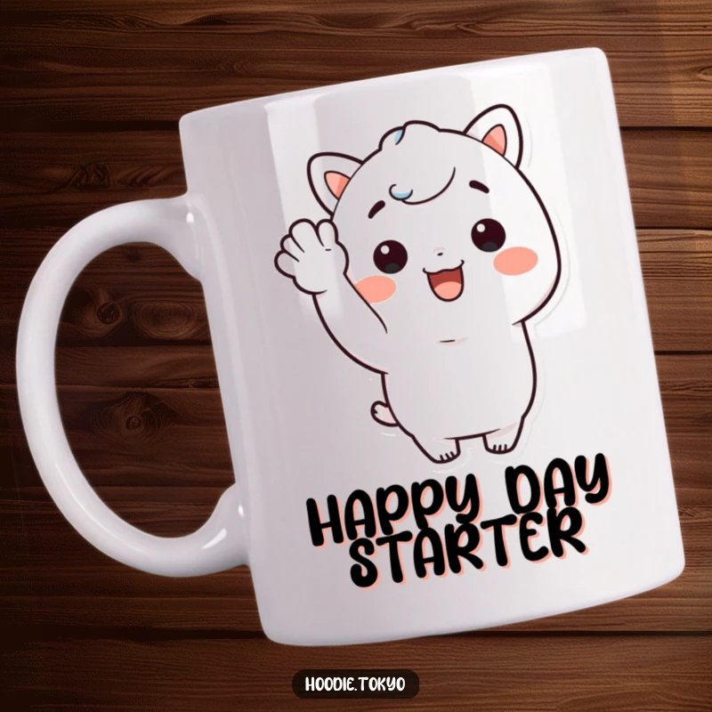 Funny Kawaii character with a huge, happy smile, extending a friendly and cheerful wave to everyone.