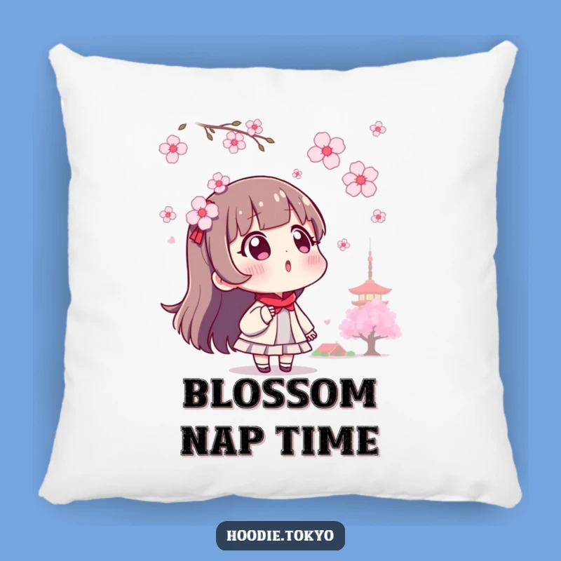Funny Surprised Tokyo Character Pillow, Cozy Cherry Blossom Surprise Accent