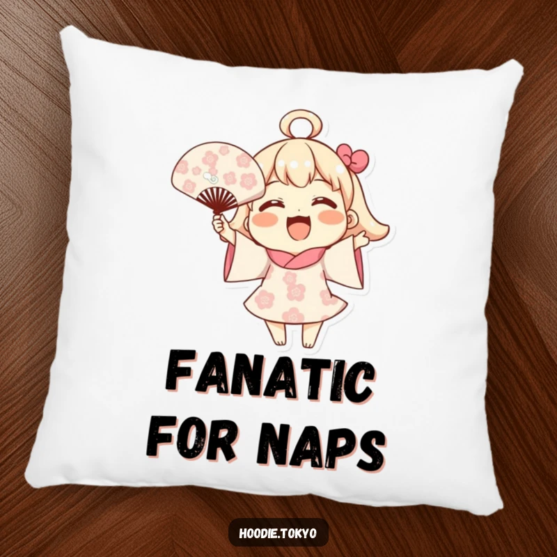 Funny Blooming Fan Pillow: A joyful character waving a fan with blooming flowers, offering plush comfort and a cheerful ambiance.