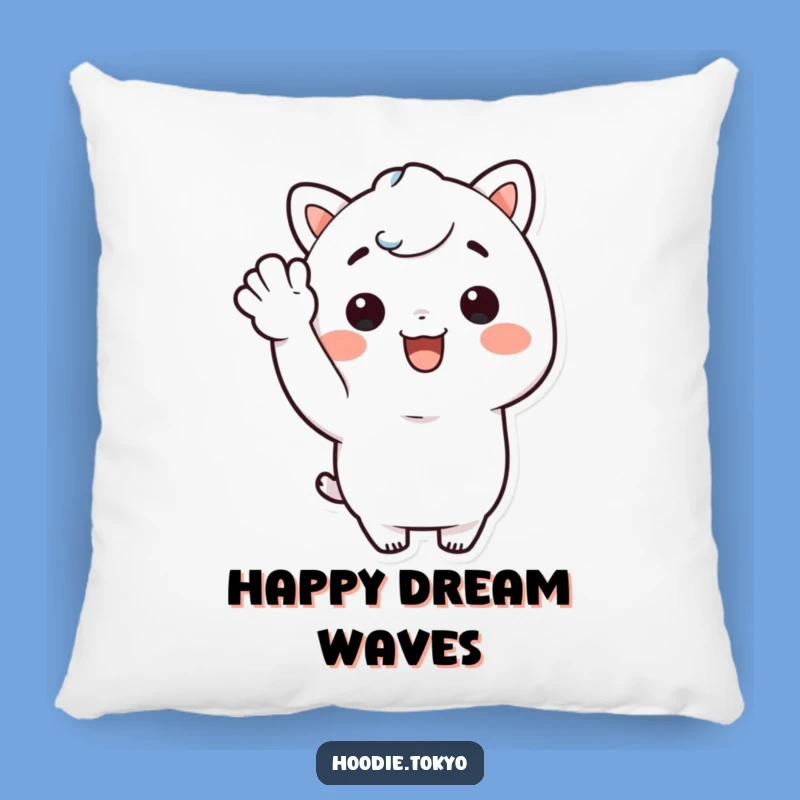 Funny Kawaii Character Pillow: Cozy Happy Waves, Adorable & Humorous Decor Gift