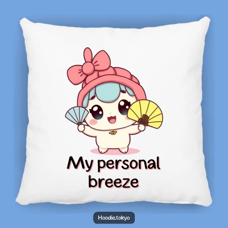 Funny Kawaii Fan Waving Pillow - Wide-Eyed Character Comfy Cool Cushion