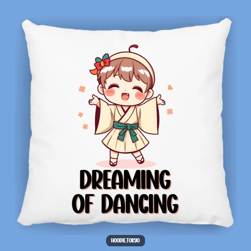 Funny Playful Japanese Character Pillow, Cozy Dance Decor Accent