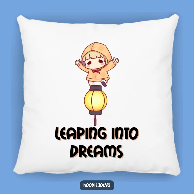 Funny Leaping Character Pillow: Patterned Hoodie Comfort, Glowing Lantern Fun