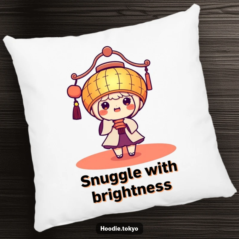 Funny Kawaii Pillow: Cute character in a giant festive lantern, beaming brightly, providing comfort and cheer.
