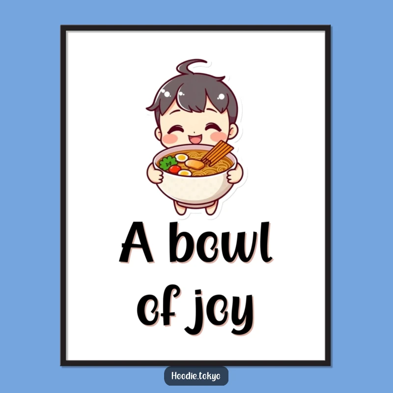 Funny Cheerful Ramen Character Digital Art, Noodle Joy Print