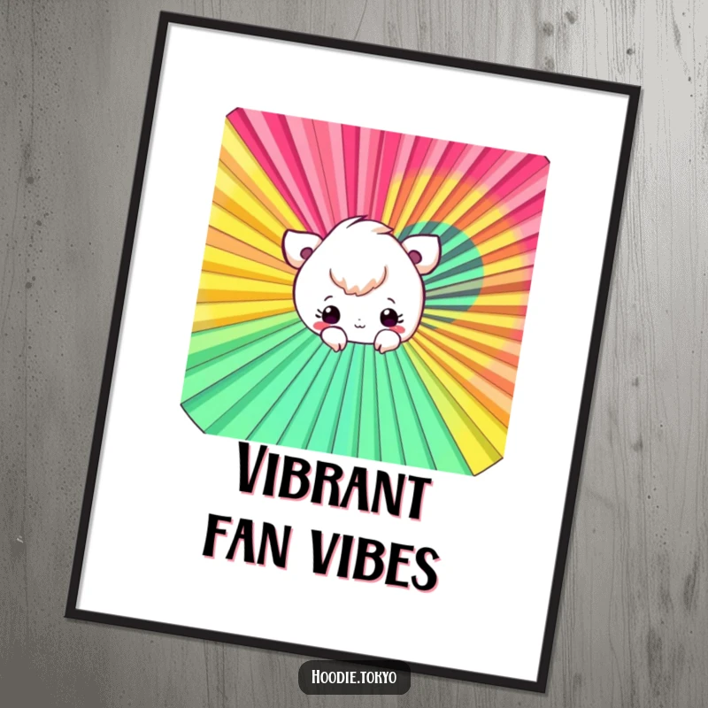 Funny Fan Peek-a-Boo Digital Art Print of a playful character peeking from behind a colorful fan, ready for instant download.