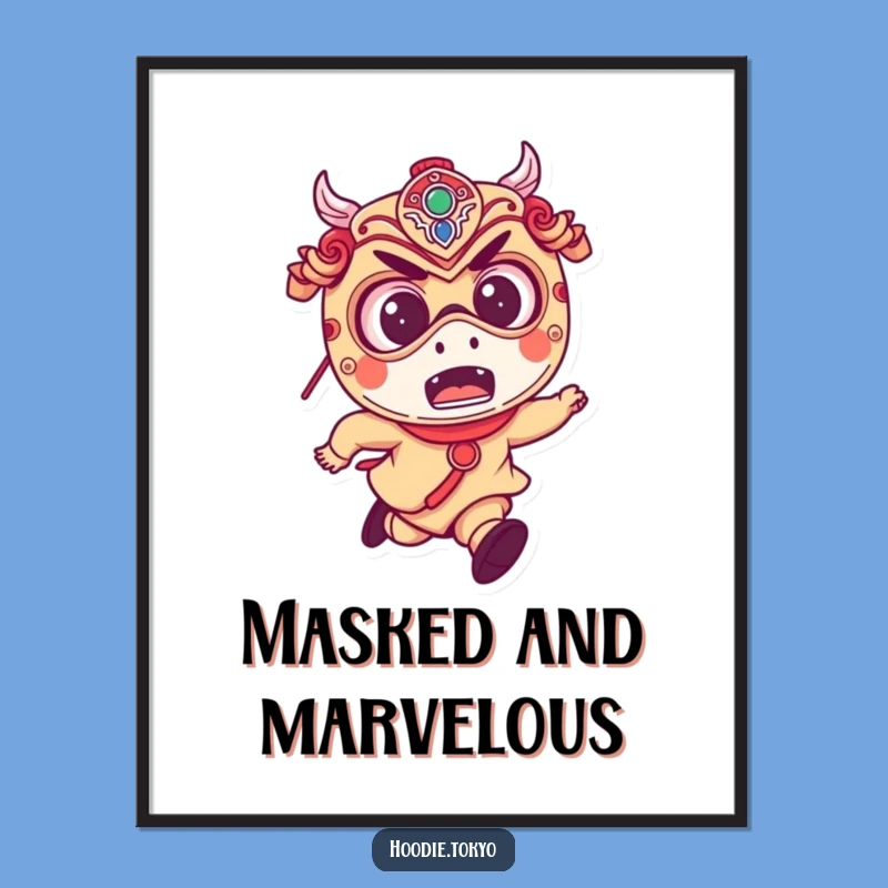 Funny Festival Mask Digital Art: Printable Japanese Running Character Fun