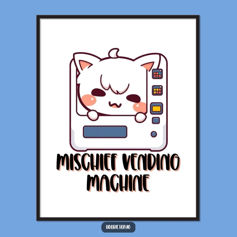 Funny Kawaii Character Digital Art: Vending Machine Mischief Print, Hilarious Decor Gift