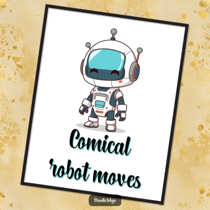 Funny robot digital art print showing a character dressed as a robot performing a comical wobble with exaggerated, funny movements.