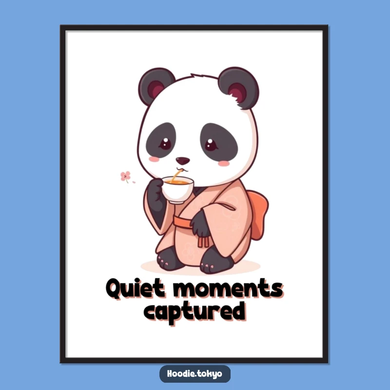 Funny Panda Kimono Digital Art: Round Panda Sipping Tea, Instant Hilarious Decor, Unique Funny Gift