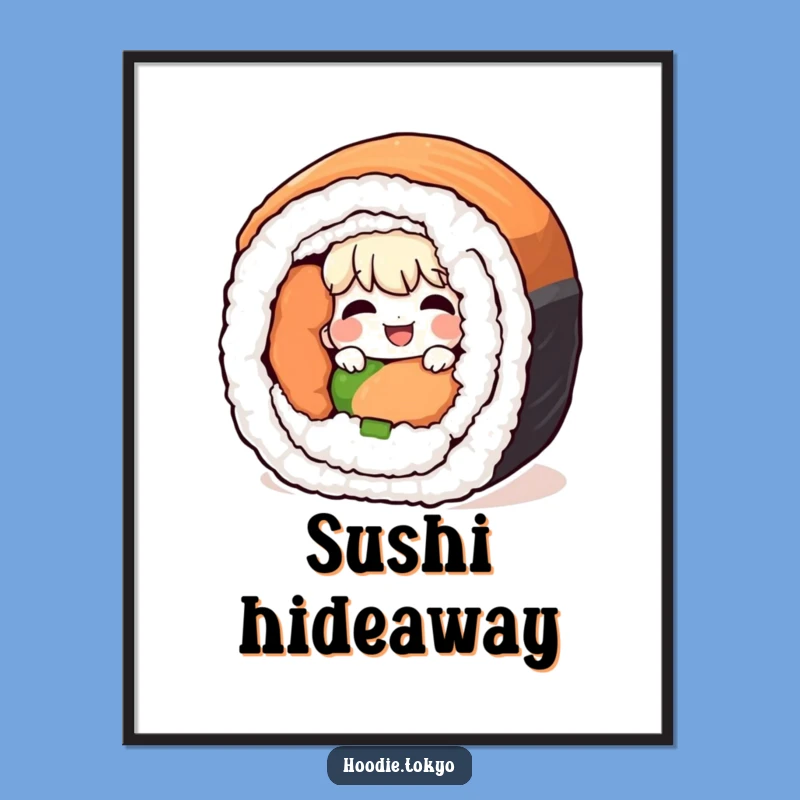 Funny Giggling Sushi Digital Art - Peek-a-Boo Character Print, Instant Foodie Gift