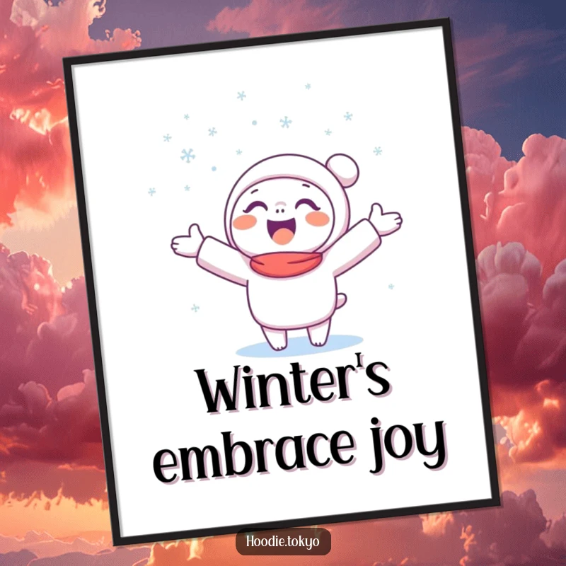 Funny Snow Catcher Digital Art Print of a happy character catching snowflakes, ready for instant download.
