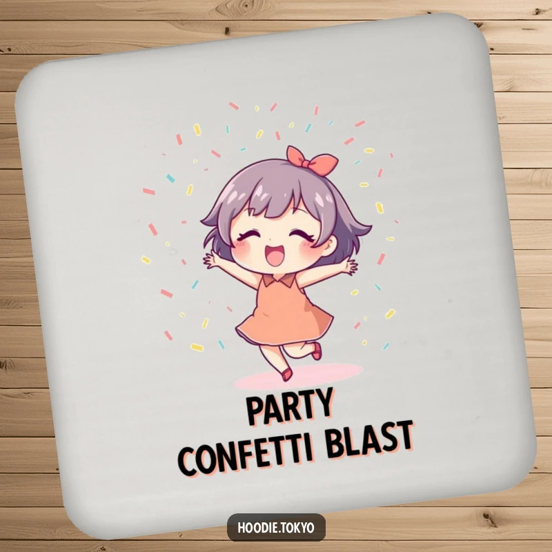 Funny Dancing Confetti Coaster featuring a dancing character under confetti, protecting drinks with festive charm.