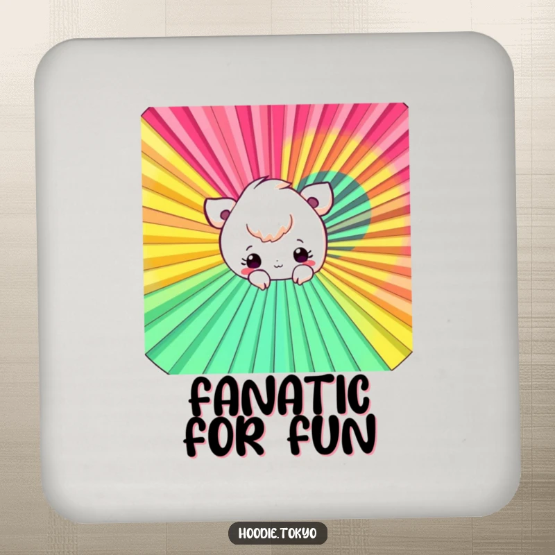 Funny Fan Peek-a-Boo Coaster featuring a playful character peeking from behind a colorful fan, protecting drinks.