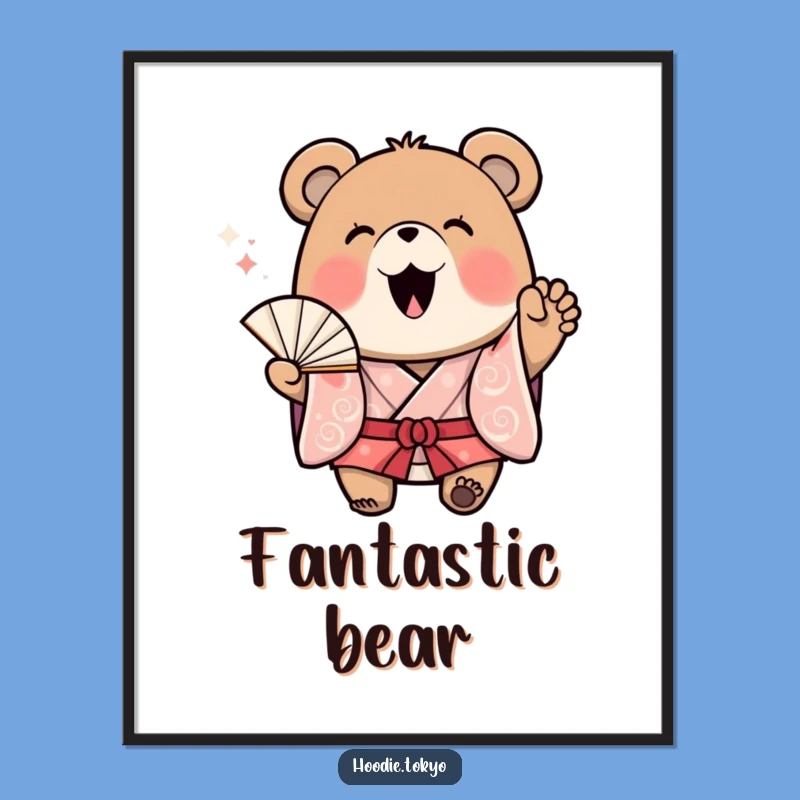 Funny Bear Kimono Poster - Adorn Walls with Cheerful Excitement