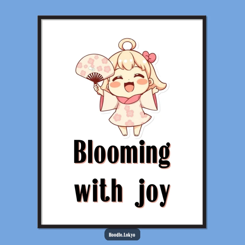 Funny Blooming Fan Poster: Joyful Character Art, Cheerful Humorous Wall Decor