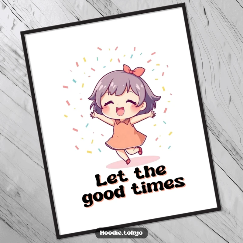 Funny Dancing Confetti Poster showcasing a happy character dancing enthusiastically amidst a festive cascade of confetti, full of life.