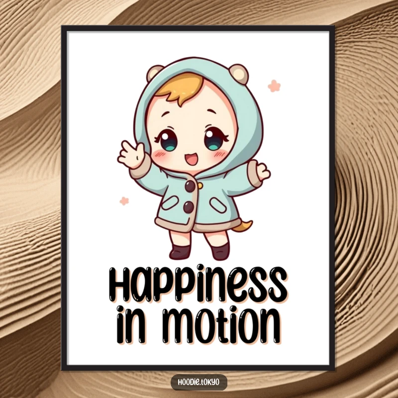 Funny cute character in a Japanese happi coat striking a playful pose, lively and humorous wall art.