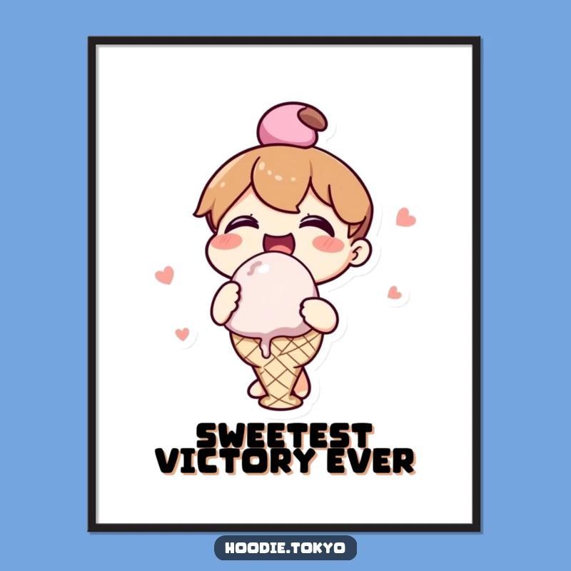 Funny Kawaii Ice Cream Art Print - Cheerful Character Joyful Sweet Treat Decor