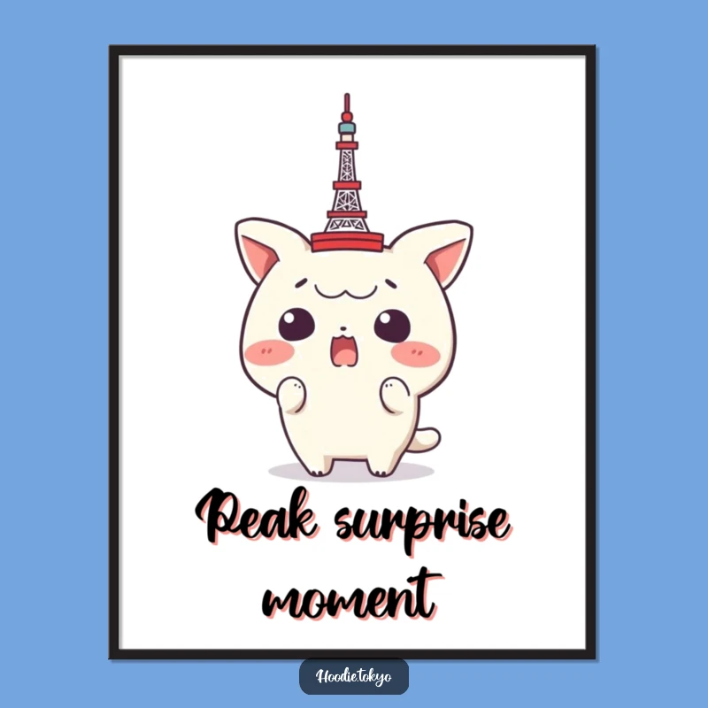Funny Surprise Tokyo Tower Poster: Whimsical Travel Art, Hilarious Shocking Decor