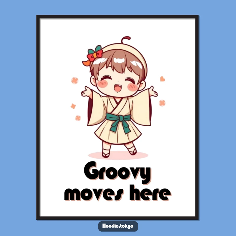 Funny Playful Japanese Character Poster, Traditional Dance Art Print