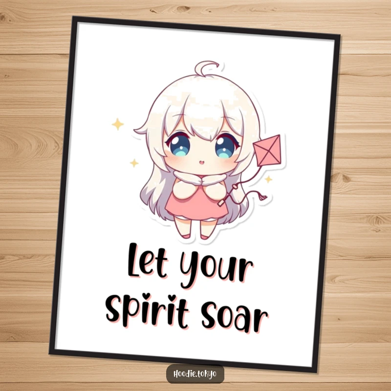 Funny Poster of a Character with Sparkling Eyes Majestically Holding a Tiny Whimsical Kite, Inspiring Joyful Daydreams