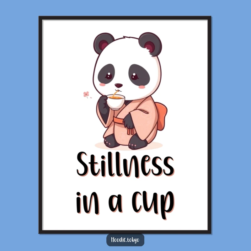 Funny Panda Tea Time Poster: Round Panda in Kimono, Elegant & Hilarious Wall Art, Unique Funny Gift