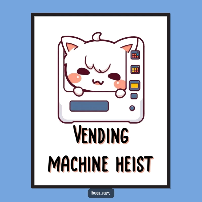 Funny Kawaii Character Poster: Vending Machine Mischief, Hilarious Wall Art Gift