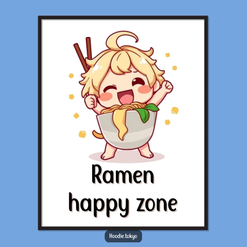 Vibrant Ramen Kawaii Poster: Funny Happy Character Noodle Art Gift