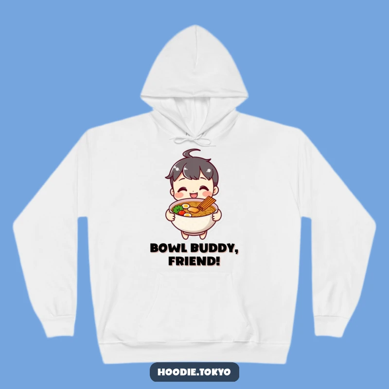 Funny Cheerful Ramen Character Hoodie, Cozy Bowl Sharing Style