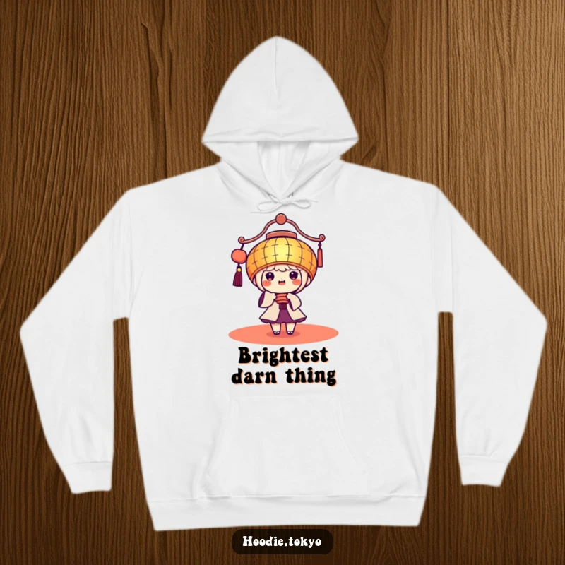 Funny Kawaii Hoodie: Cute character in a giant festive lantern, beaming brightly, offering cozy warmth.