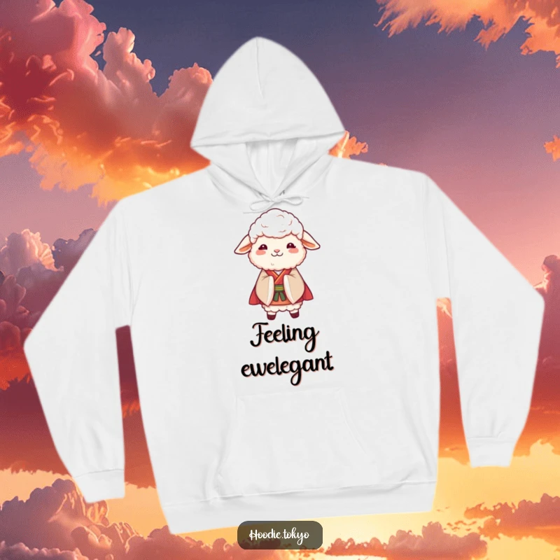 Funny Sheep Kimono Hoodie: A warm hoodie featuring a fluffy sheep in a beautiful kimono, bowing gracefully with a smile.