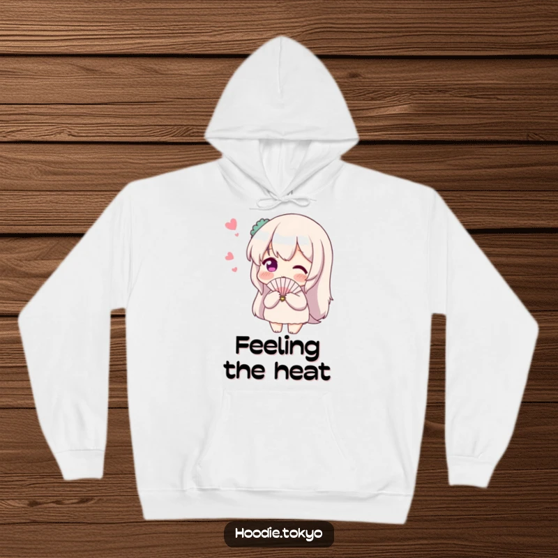 Funny Shy Fan Hoodie: A cozy sweatshirt featuring a blushing character fluttering a small fan shyly.