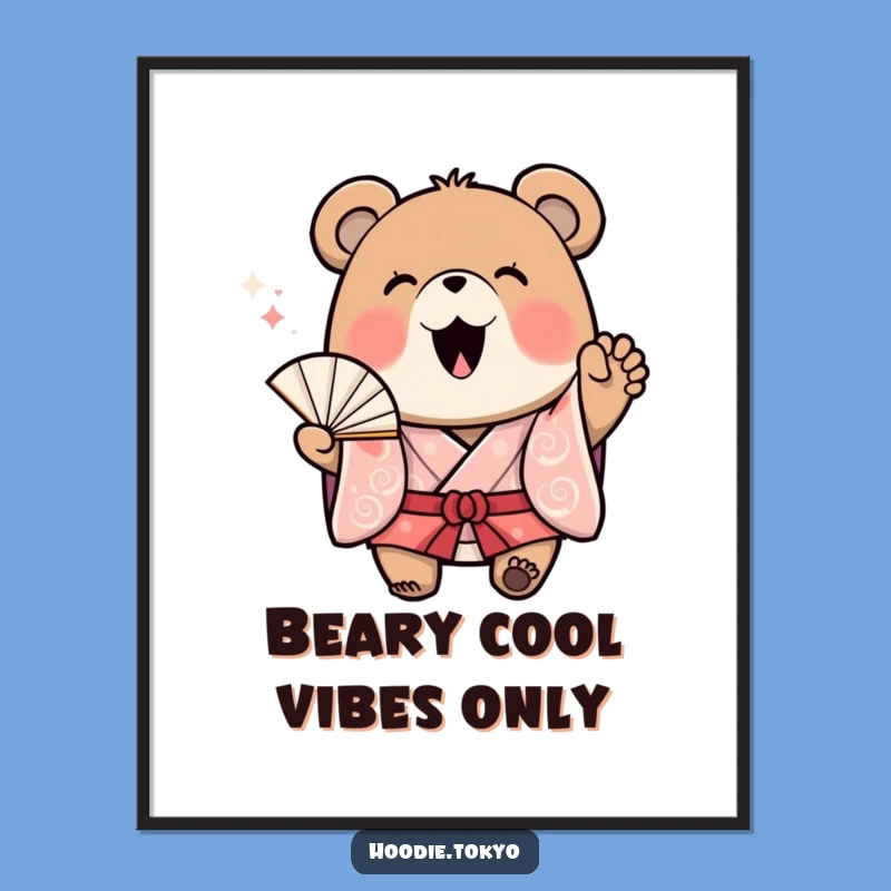 Funny Free Printable Wall Art: Cheerful Bear Fan Wave, Energetic Downloadable Decor