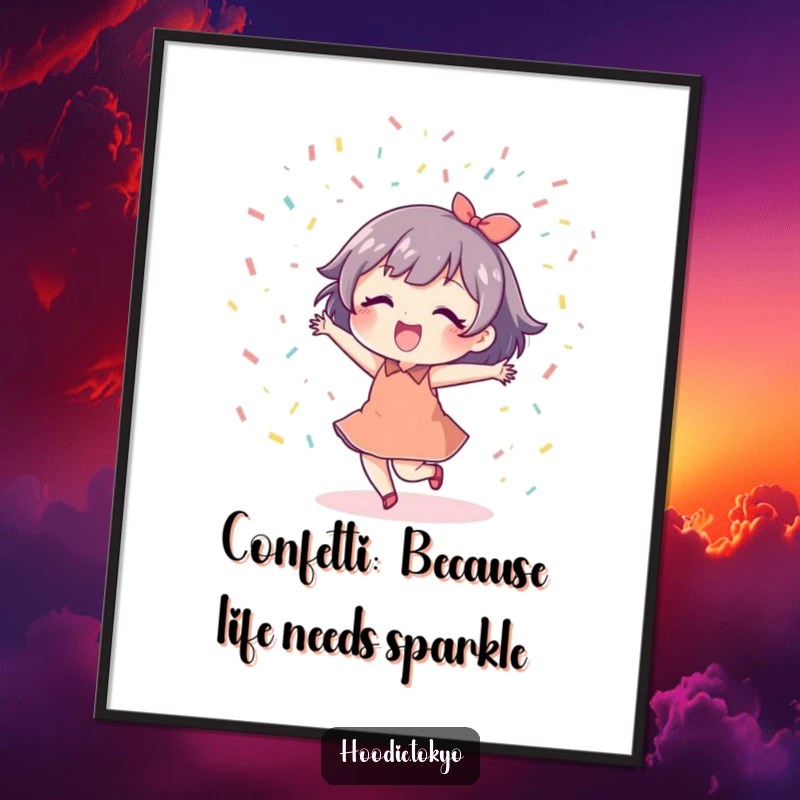 Funny Free Printable Wall Art: A character dances with abandon under a dazzling shower of confetti.